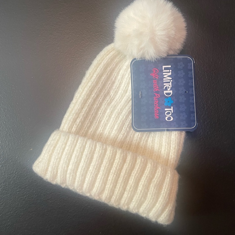 Limited Too Kids Ivory Knit Beanie with Pom-Pom